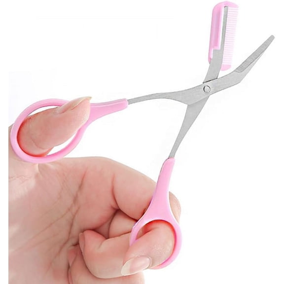 Professional Eyebrow Scissors Eyebrow Trimmer Eyebrow Remover Shaping Cut Comb Eyebrow Shaving Scissors Comb Hair Remover Beauty Tool with Non Slip Finger Grips for Men Women(Pink)