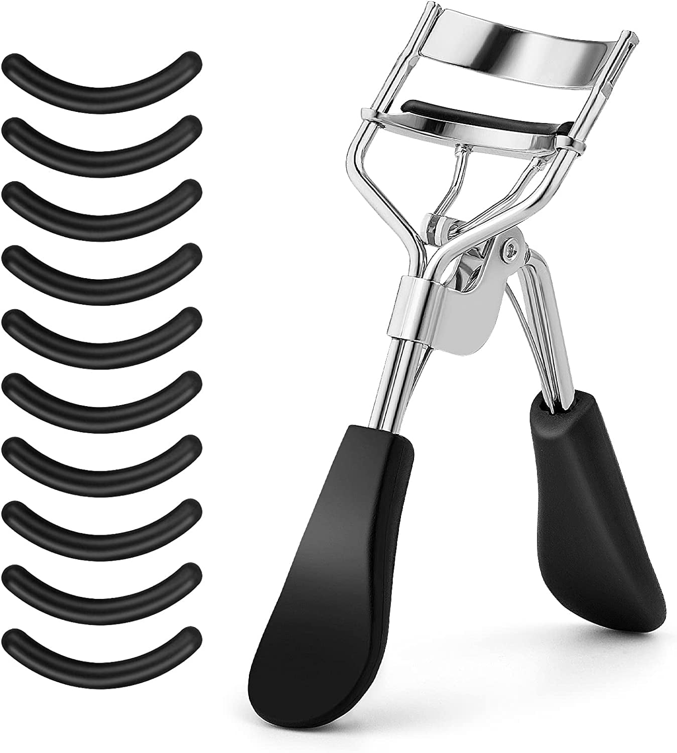 Professional Eyelash Curler, Lash Curler with 10 Extra Silicone Replacement Pads for Women Girls No Pinching or Pulling Fit All Eye Shapes (Silver)