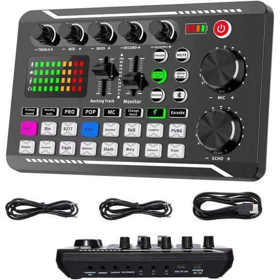 Professional F998 Audio Mixer, Live Sound Card and Audio Interface with DJ Mixer Effects and Voice Changer,Podcast Production Studio Equipment, Prefect for Streaming/Podcasting/Gaming