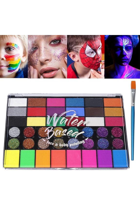 Professional Face Paint Kit with Brushes Tutuviw 42 Colors Non Toxic Water Based Body Painting Kit Easy To Remove Body Painting Party Makeup Set for Christmas Color Temporary Hair Wax