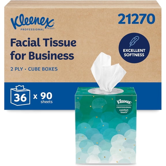 Professional Facial Tissue, Bulk (21270), 2-Ply, White, Upright Cube Boxed Format, Designed for Business (90 Tissues/Box, 36 Boxes, 3,240 Sheets/Case)