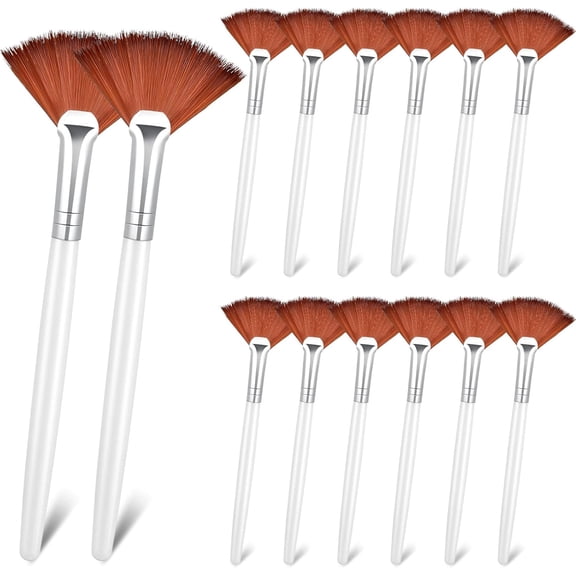 Professional Fan Facial Mask Brushes, 14 Pack Soft Synthetic Skin Care Applicators for Mud, Clay and Serums, Brown