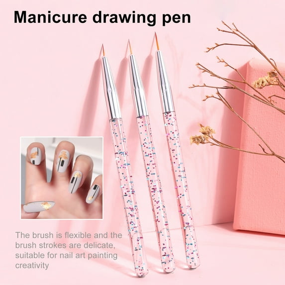 Professional Fine Nail Art Liner Brush UV Gel Painting Acrylic Nail Brushes Striping Brushes for Short Strokes, Details, Blending, Elongated Lines 3 pcs