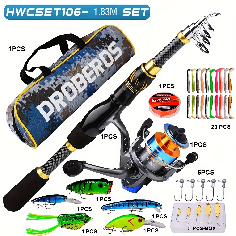 Fishing Rod Complete Set Professional Fishing Combo Kit-61.02inch And 6.0ft Spinning Rod Reel ...