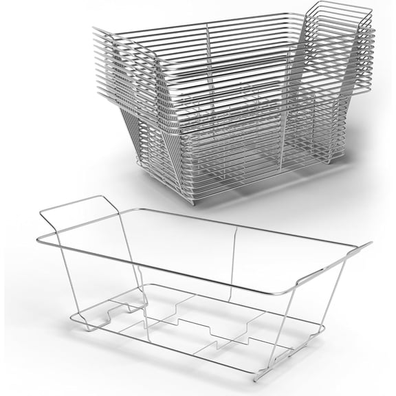 Professional Fixed Chafing Wire Rack: Heavy Duty Plated Steel Chafer Stand for Full Size & Half Size Steam Table Pans, Industry Compatible, Stackable for Catering & Banquets