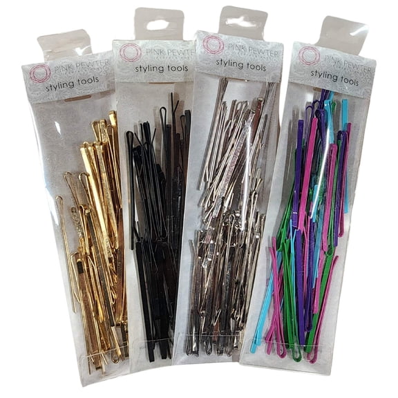 Professional Flat Metal Styling Bobby Pins in Storage Cases - 160pc Pack (Black/Silver/Gold/Multi)