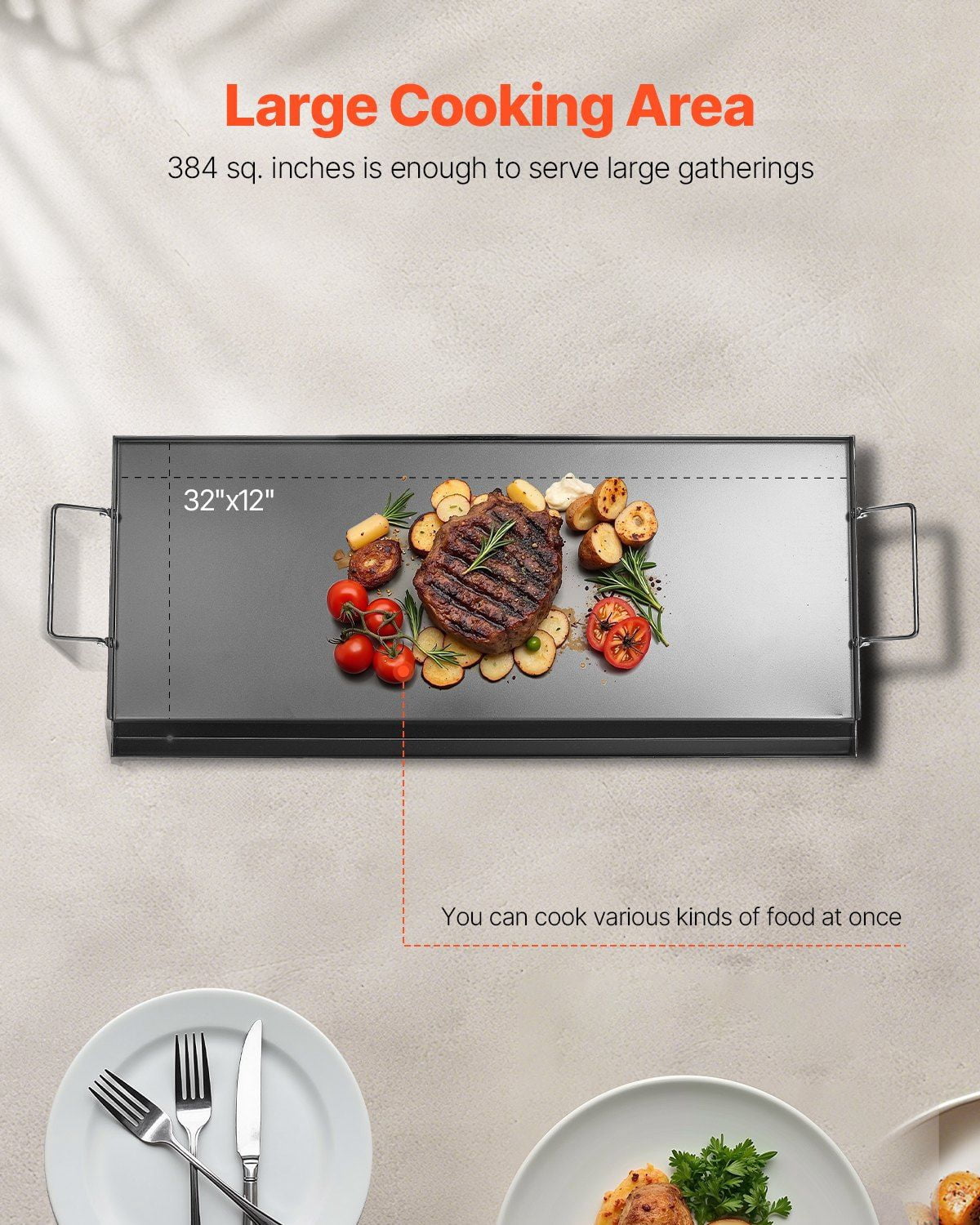 Professional Flat Top Grill Griddle, 32x14 Inch Heavy Duty Carbon Steel, Fits Gas Grills and Camp Stoves