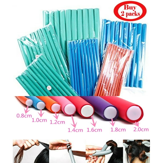 Professional Flexi Rods 10pcs Pack Hair Roller Foam Curler Set Twist Curls Diameter 1.6cm Random Colors - 2 Pack