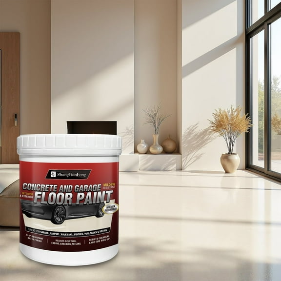 Professional Floor Coating Kit (1 Gallon, Off-White) | Polycuramine Acrylic Epoxy for Concrete | Interior Use on Garages, Basements, Workshops | High Gloss, Durable