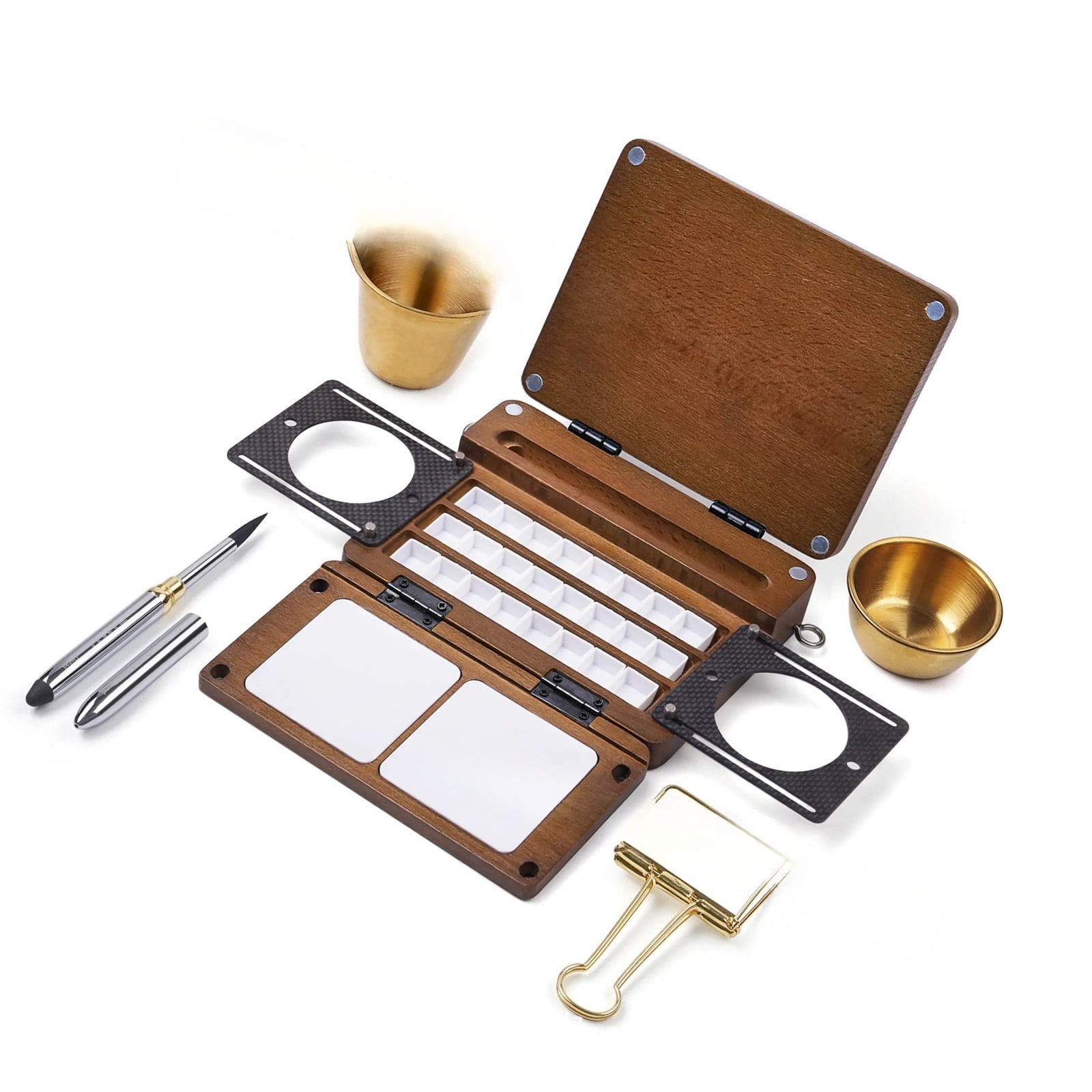 Professional Folding Watercolor Paint Palette 24 Well Wooden Paint Box For Artists Beginner Travel Outdoor Painting