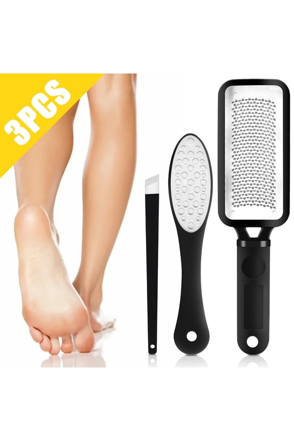 Professional Foot File Callus Remover, Colossal Foot Rasp Stainless Steel and Dual Sided Foot File with Pedicure Knife, 3pcs Pedicure Foot File Set for Dead/Hard Skin, Foot Scrubber Pedicure Tools