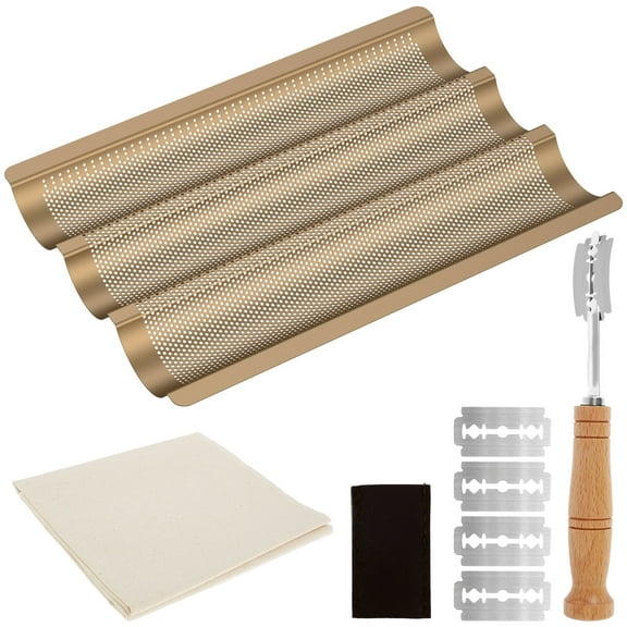 Professional French Bread Baking Pan Nonstick Bread Baking Pan Tray with Dough Cutter Kit Easy-to-Clean French Bread Pan Bread Tray for Home Baker