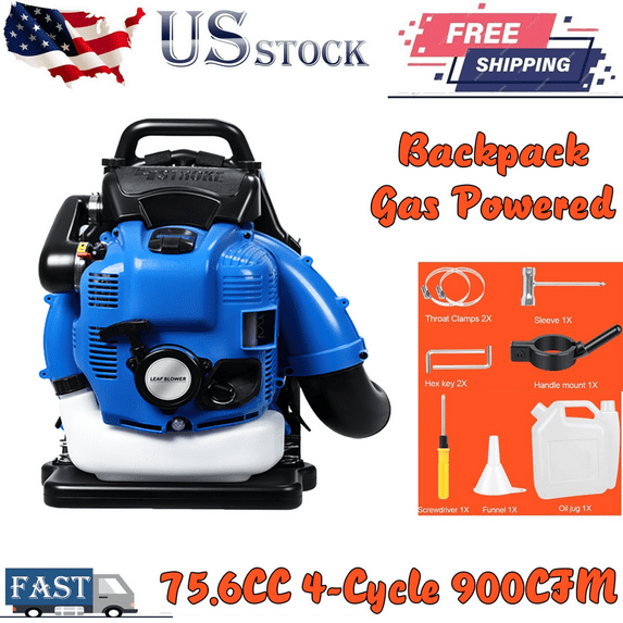 Professional Gas Powered Backpack Leaf Blower – 2 Stroke High-Performance 75.6CC / 900CFM Blower System with Comfort Design for Complete Property Maintenance