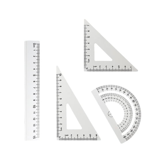 Professional Geometry Ruler Set - Aluminum Alloy Drafting Tools, 4-Piece | 15cm Straight Ruler, 2 Triangles, Protractor for Drawing & Measuring | Safety Edges, Boxed Storage, White