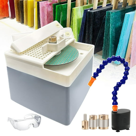 Professional Glass Grinder for grinding curves & angles,DIY Stained Glass grinder with1/4"&3/4"&1"Grinding Head+180/240/360 grit Disc+30/45/60/90 angle positioning tool+water pump
