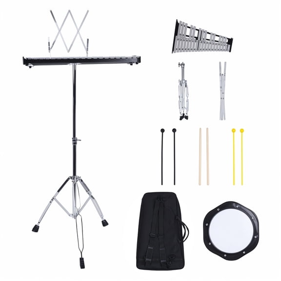 Plenkra Professional Glockenspiel Xylophone 32 Notes with Practice Pad, Complete Percussion Kit Adjustable Stand, Drum Sticks, Carrying Bag - Ideal for Practice & Performance
