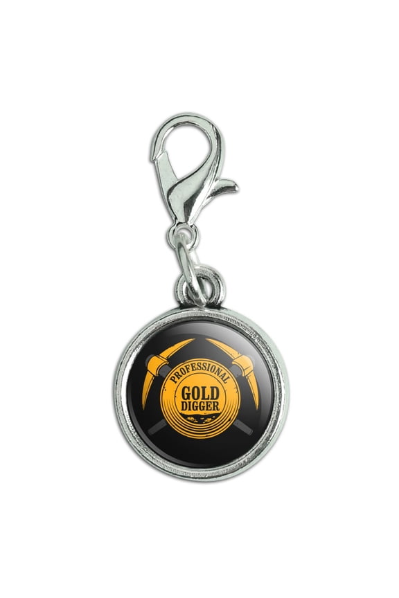 Professional Gold Digger Pickaxe Pan Antiqued Bracelet Pendant Zipper Pull Charm with Lobster Clasp