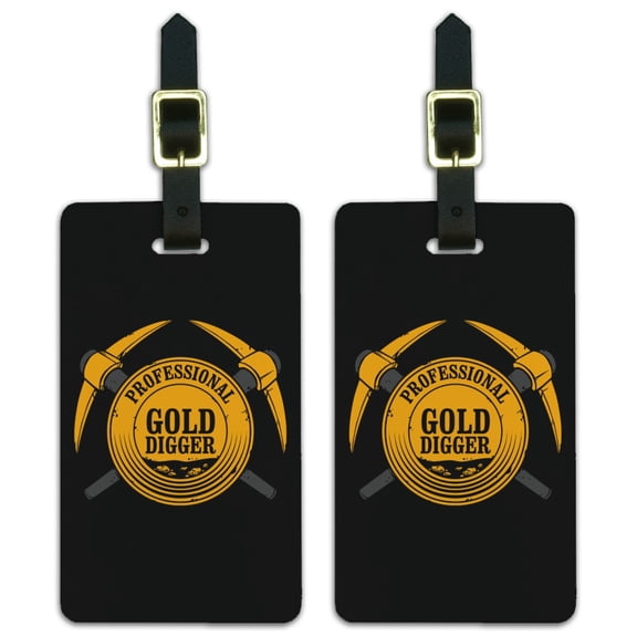 Professional Gold Digger Pickaxe Pan Luggage ID Tags Suitcase Carry-On Cards - Set of 2