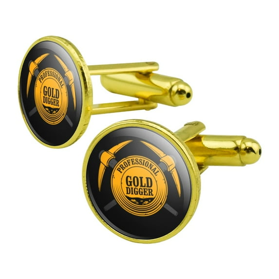 Professional Gold Digger Pickaxe Pan Round Cufflink Set Gold Color