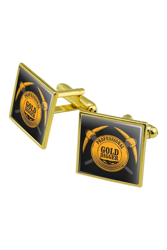 Professional Gold Digger Pickaxe Pan Square Cufflink Set - Silver or Gold