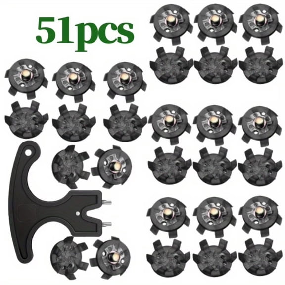 Professional Golf Cleats Replacement Set, 50 Spikes & Wrench for Enhanced Traction and Comfort, 6mm Metal Thread