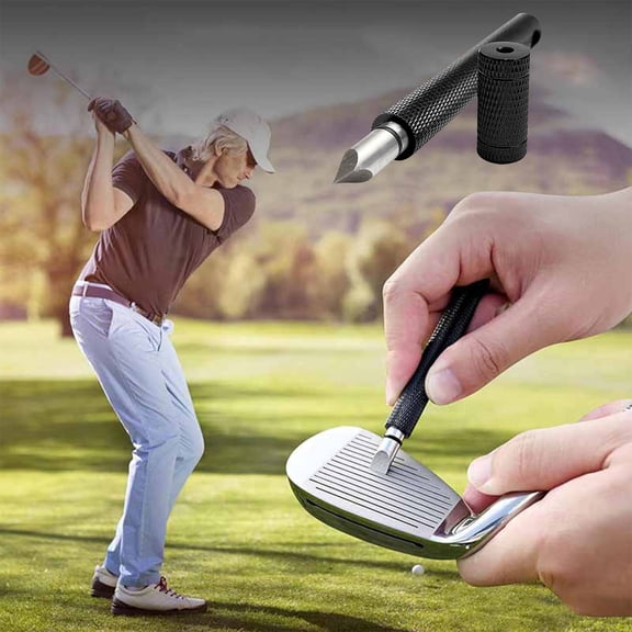 Professional Golf Club Cleaning Brush with Retractable Cable, Multi-Color Groove & Clubface Scraper for Irons, Wedges & Putters,Black