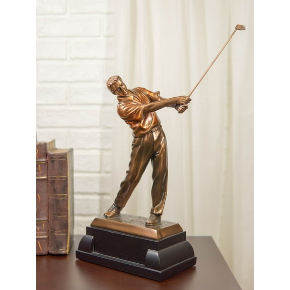 Professional Golfer Swinging Golf Club Bronze Electroplated Decor Statue 15" H