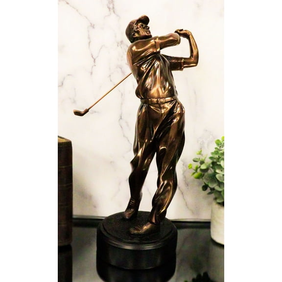 Professional Golfer Swinging Golf Club Decorative Statue With Trophy Base 15" H