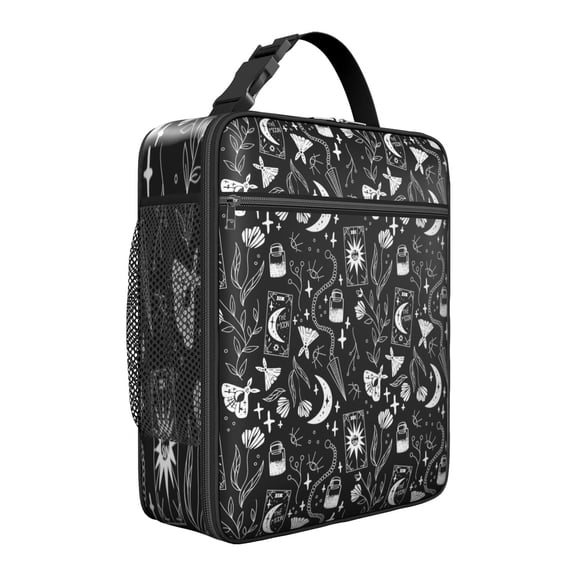 Professional Gothic Lunch Box: Starry Night Design with Moon/Sun Accents - Insulated Reusable Bag, Leakproof Cooler Tote with Adjustable Strap for Work