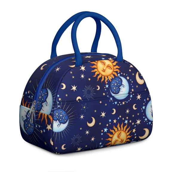 Professional Gothic Starry Night Lunch Box for Women - Moon & Stars Pattern, Insulated Reusable Leakproof Cooler Bag with Shoulder Strap