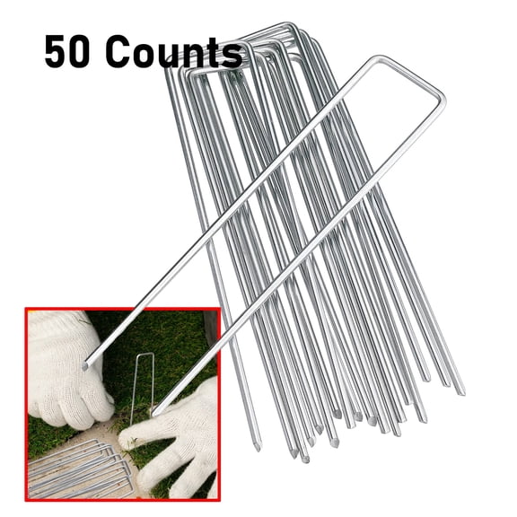 Professional Grade 6 Inch Galvanized Garden Staples - U-Shaped Heavy Duty Pins for Sod, Landscape Fabric, and Halloween Decor (50 Units, Silver)