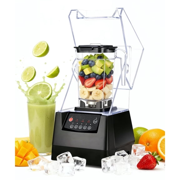 Professional-Grade Commercial Blender With Quiet Shield, Heavy-Duty 2HP High-Speed, 48oz BPA-Free Jar, Easy Cleaning & Dishwasher-Safe, for Juice, Ice Shakes, Smoothies, Metallic