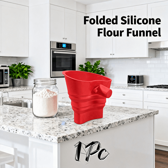 Professional-Grade Folding Flour Funnel with Specialized Tilt Spout, High-Capacity Silicone Transfer Tool for Seamless Pastry and Bread Making Adventures