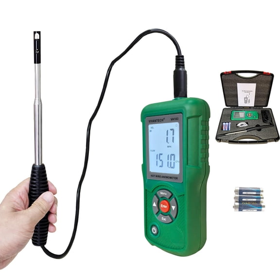 Professional-Grade Hot Wire Anemometer with Backlit LCD Accurate Air Flow Meter for HVAC, Ducts, and Ventilation Systems, Wind Speed Meter Measures CFM/CMM, Temperature (/)