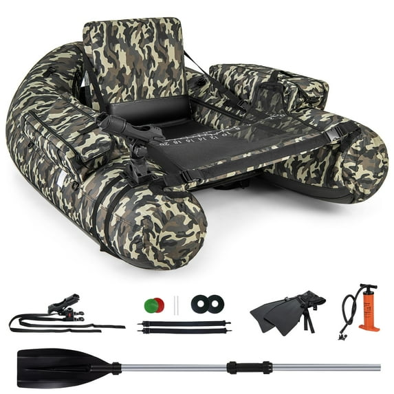 Professional Grade Inflatable Fishing Float Tube 350lbs Limit, Comes with Essential Accessories Including Rod Holder, Fish Ruler, Pump and Multiple Storage Options, Black