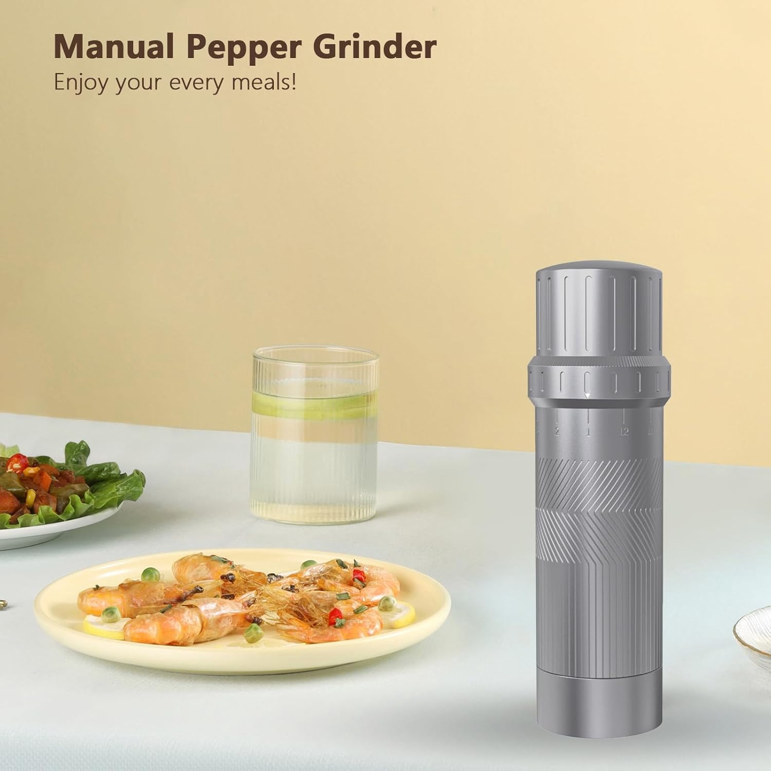 Professional Grade Pepper Grinder, External Adjustable Coarseness Manual Mill, Heavy Duty Aluminum with Stainless Steel Burrs for Spices