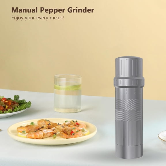 Professional Grade Pepper Grinder, External Adjustable Coarseness Manual Mill, Heavy Duty Aluminum with Stainless Steel Burrs for Spices