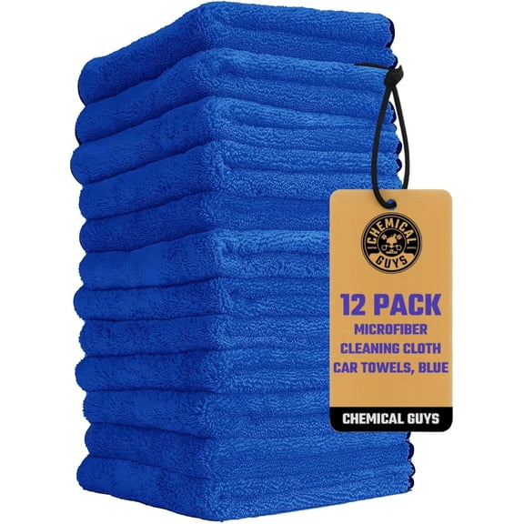 Professional Grade Premium Microfiber Towels for Cars, Blue, 16" x 16", Ultra-Soft and Scratch-Free Car Detailing Cloths for Trucks, Motorcycles, and More - 12 Pack