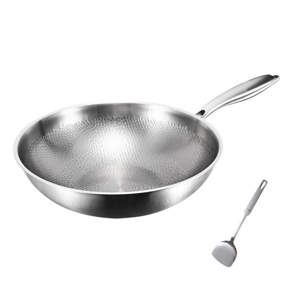 Professional Grade Pure Titanium Wok & Frying Pan - Hammered Finish Non-Coated Cookware with Spatula for All Heat Sources Including Induction No Pot Lid
