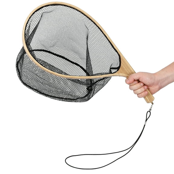 Professional Grade Wooden Fish Landing Net with Soft Rubber Mesh  Anti-Slip Handle for Safe Catching, Perfect for Fly Fishing, Stream, Lake, and Pond Angling