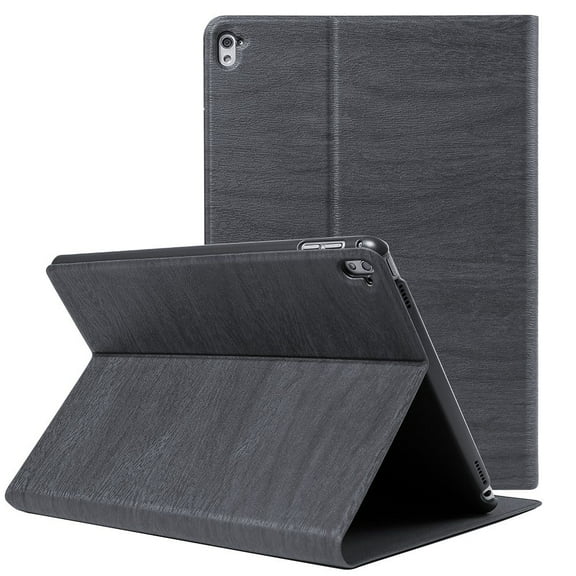 Professional Grain Pattern Portfolio Case (Black) for iPad Pro 9.7-inch - Sleep/Wake Mode, Premium Vegan Leather, Built-in Kick Stand, Full Coverage w/ Slim Design