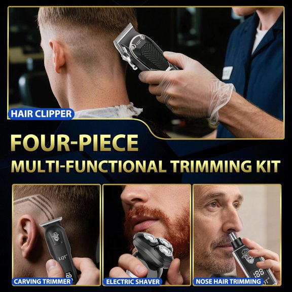 Professional Grooming Kit - 4-in-1 Cordless Clippers Set for Men