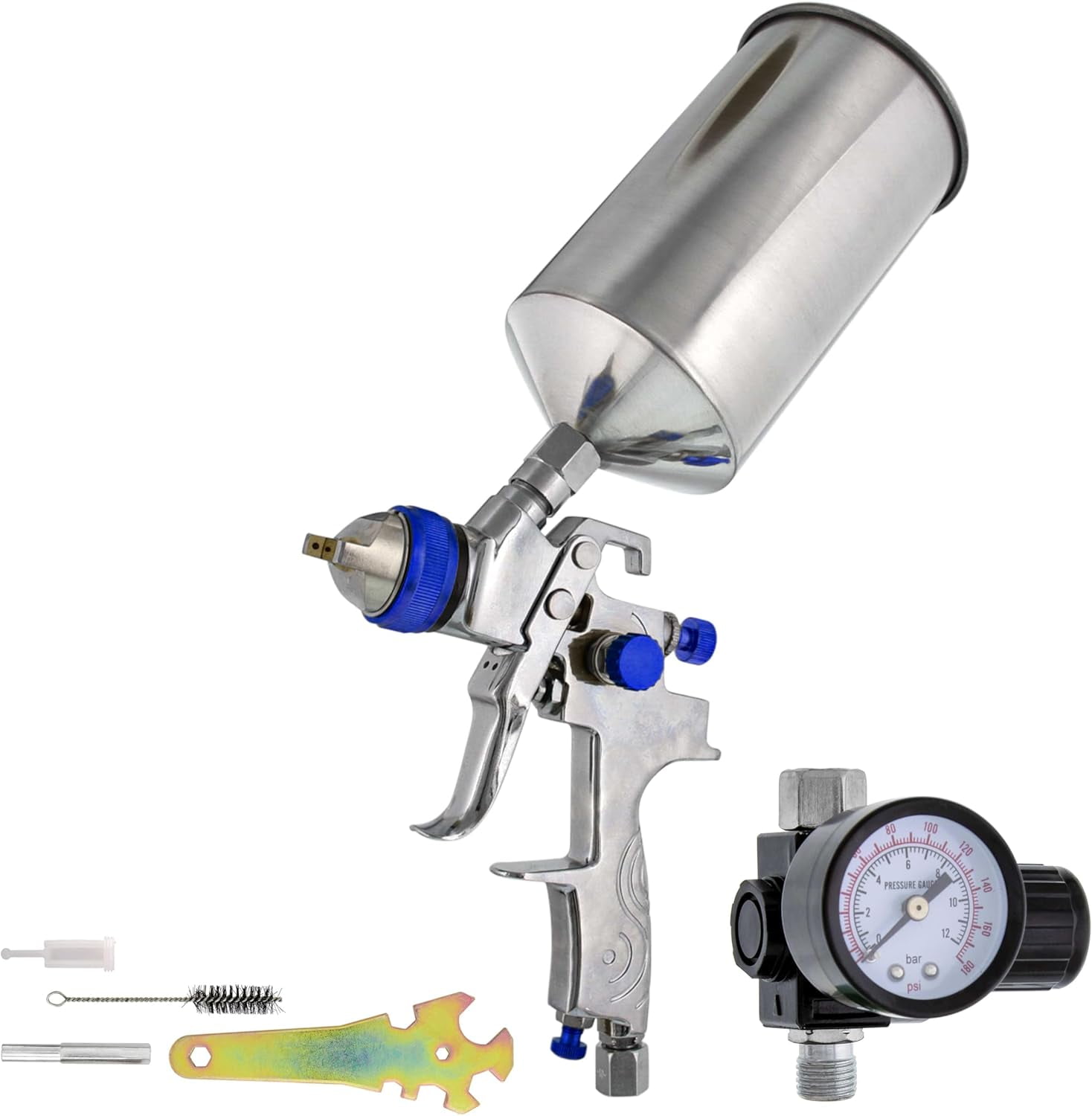Professional HVLP Paint Spray Gun 1.8mm Fluid Tip, Gravity Feed with Air Regulator 1Liter