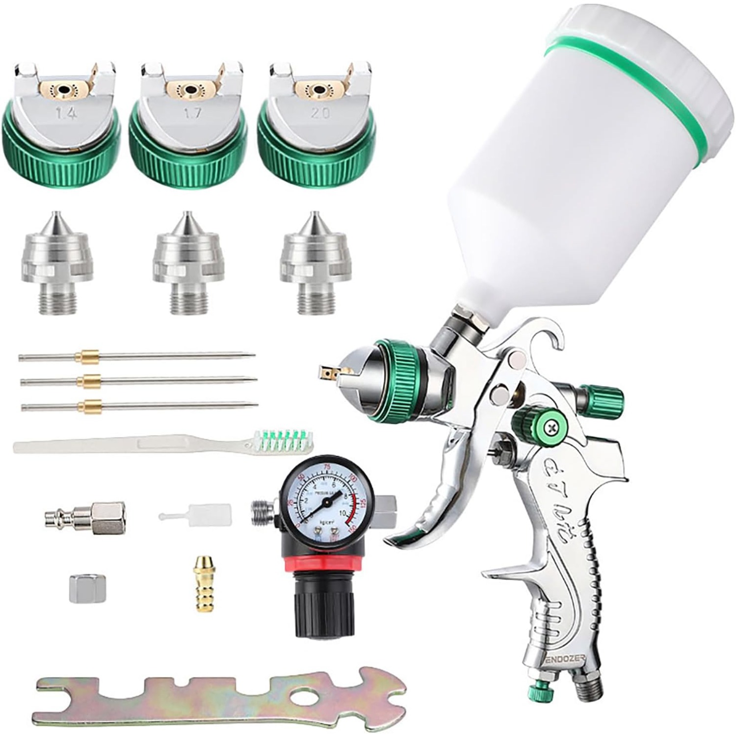 RRJ HVLP Spray Gun Kit – 4 Nozzle Sizes (1.4/1.7/2.0/2.5mm) For Cars, Furniture & DIY – Complete Set With Gauge & Brush