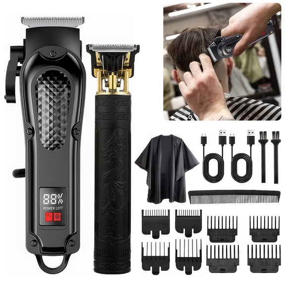 Professional Hair Clipper & Beard Trimmer Set - LED Display, 1800mAh 3H Cordless, 4-Speed Motor, Full Accessories, Universal for Grooming/Gifting/Home Use