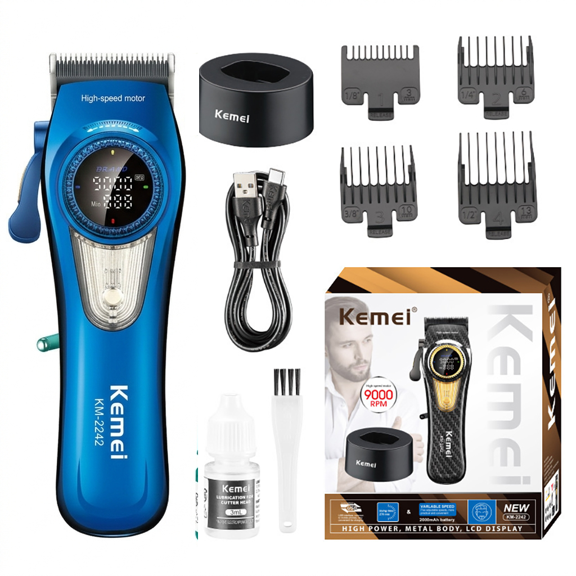 Professional Hair Clipper – DLC Coated R-Angle Blade, 9000 RPM Brushless Motor, 2000mAh Battery, LCD Display, Corded & Cordless with Charging Base for Barbershop and Home Use