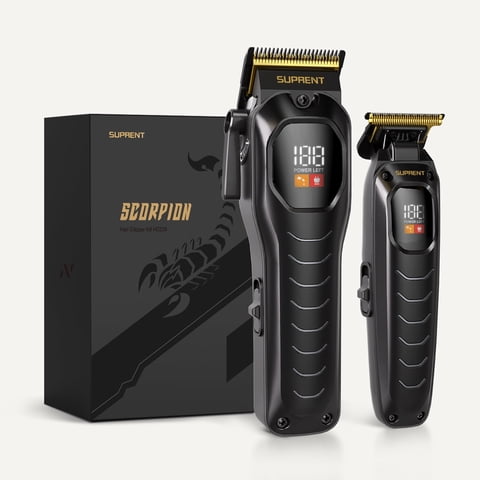 Professional Hair Clippers for Men, Barber Clipper and Zero Gap Hair Trimmer Combo, Cordless Hair Cutting Kit with LED Display and 9 Guards (Black)