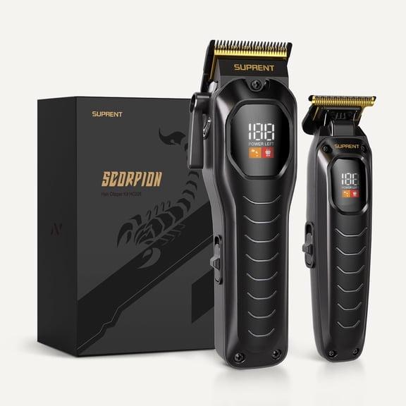 Professional Hair Clippers for Men, Barber Clipper and Zero Gap Hair Trimmer Combo, Cordless Hair Cutting Kit with LED Display and 9 Guards (Black)