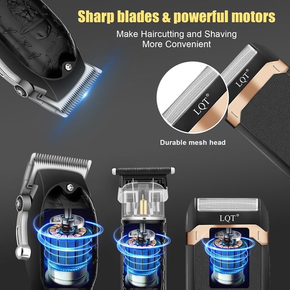 Professional Hair Clipper Set for Men Electric Shaver Cordless Hair Cutting Barber Clippers Beard Trimmer Men’s Grooming Kit Gifts for him (Black)