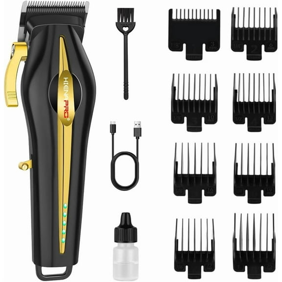 Professional Hair Clipper for Men, Adjustable Blade, Cordless Barber Clipper with USB-C Charging& 8 Guide Combs (3-25mm), Black